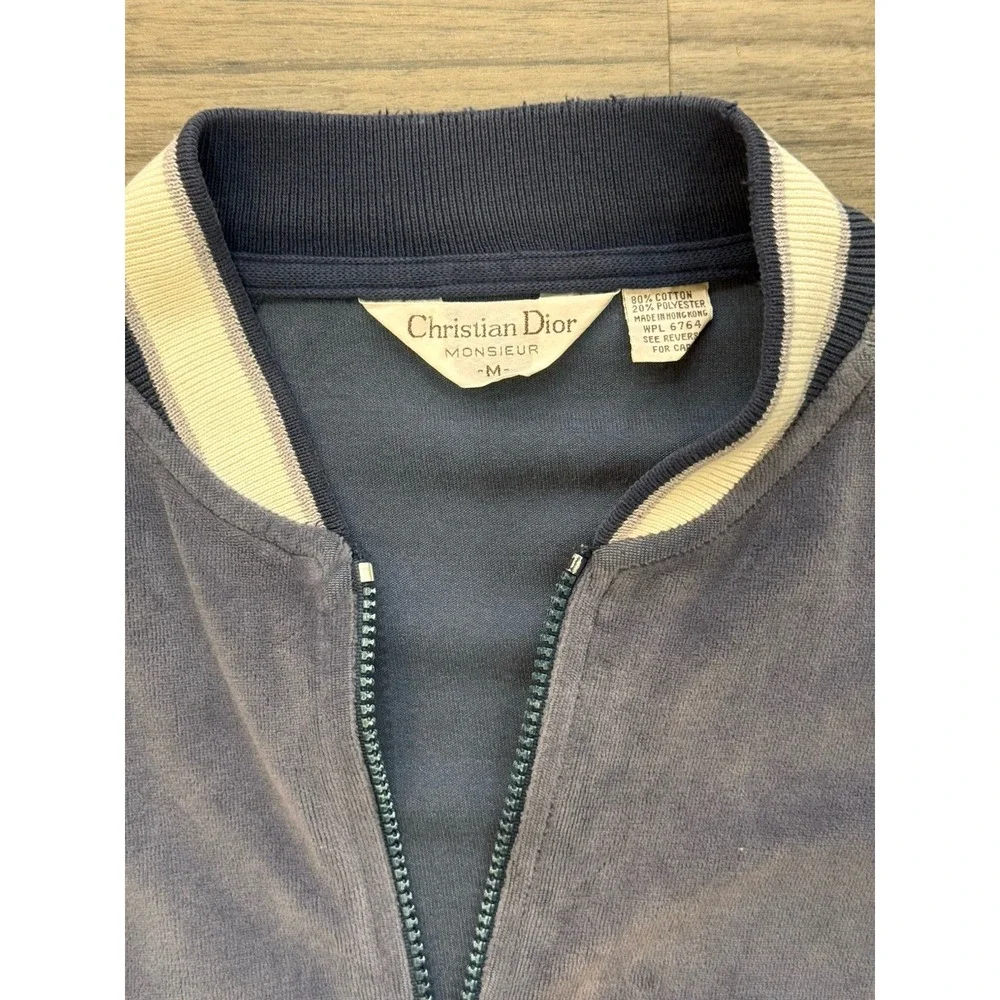 Vintage Christian Dior Track Jacket M Blue Velour Archive 90s Unisex Streetwear